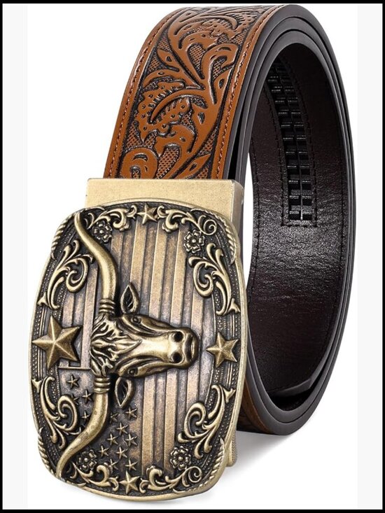 Leather Cowboy Ratchet Belt with Automatic Western Buckle main image 7